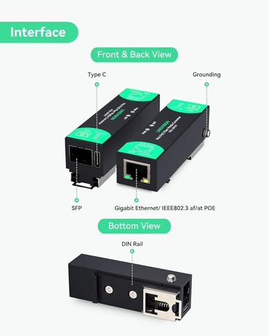 محول وسائط ألياف جيجابت صغير مدعوم من PoE أو Type-C، مع منفذ 1 × RJ45 و1 × SFP، لتمديد إيثرنت لمسافات طويلة عبر الألياف in Kuwait