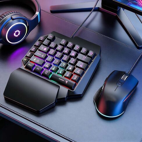 39 Keys Wired One Handed Gaming Keyboard, RGB Backlit Keypad with Ergonomic Palm Rest, Anti-Interference USB Cable, Lightweight Portable Keypad for Mobile Game & PC Game in Kuwait
