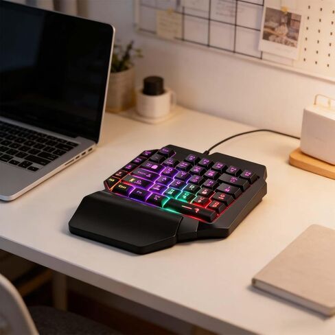39 Keys Wired One Handed Gaming Keyboard, RGB Backlit Keypad with Ergonomic Palm Rest, Anti-Interference USB Cable, Lightweight Portable Keypad for Mobile Game & PC Game in Kuwait