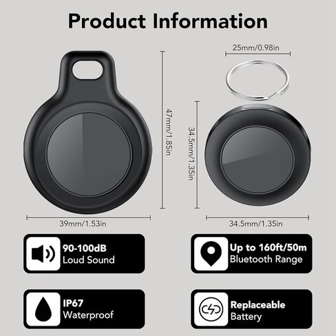 Air Tracker 4 Pack, Smart Bluetooth Tracker for Apple Find My (iOS Only), IP67 Waterproof Tracker with Keychain, Item Finder and GPS Finder for Keys, Luggage, Wallet, etc, Replaceable Battery in Saudi Arabia
