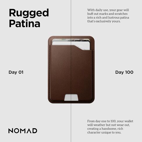محفظة NOMAD من الجلد البني Magsafe مع تتبع متكامل لهاتف iPhone، حامل بطاقة Magsafe نحيف لهاتف iPhone، بطاقة تعقب GPS للمحفظة، عمر بطارية 5 أشهر، قابلة لإعادة الشحن، متوافقة مع iOS فقط in Kuwait