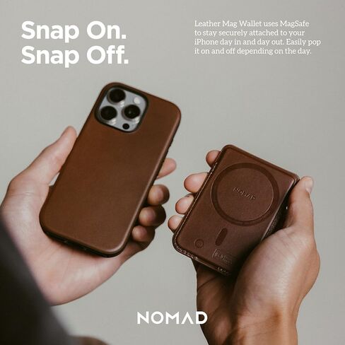 محفظة NOMAD من الجلد البني Magsafe مع تتبع متكامل لهاتف iPhone، حامل بطاقة Magsafe نحيف لهاتف iPhone، بطاقة تعقب GPS للمحفظة، عمر بطارية 5 أشهر، قابلة لإعادة الشحن، متوافقة مع iOS فقط in Kuwait