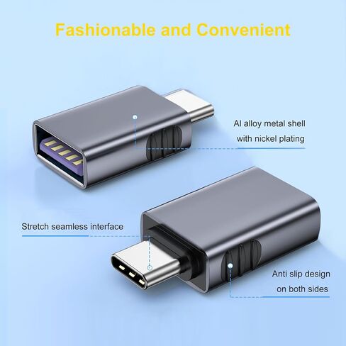 محول USB C إلى USB، محول OTG USB 3.2 أنثى بسرعة 10 جيجابت في الثانية إلى USB C ذكر، شحن سريع 60 وات، لأجهزة MacBook وiPad وiPhone وSamsung وDell XPS والمزيد من الأجهزة من النوع C، رمادي فضائي، عبوتان in Kuwait