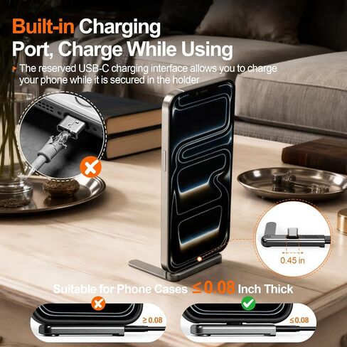محول شحن بزاوية يمنى 360 درجة من Aurioen USB-C مع حامل هاتف، شحن فقط بدون نقل بيانات، متوافق مع الهاتف الخليوي والكمبيوتر اللوحي والكمبيوتر المحمول (عبوة واحدة) in Kuwait