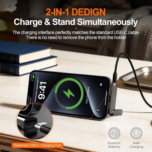 محول شحن بزاوية يمنى 360 درجة من Aurioen USB-C مع حامل هاتف، شحن فقط بدون نقل بيانات، متوافق مع الهاتف الخليوي والكمبيوتر اللوحي والكمبيوتر المحمول (عبوة واحدة) in Kuwait
