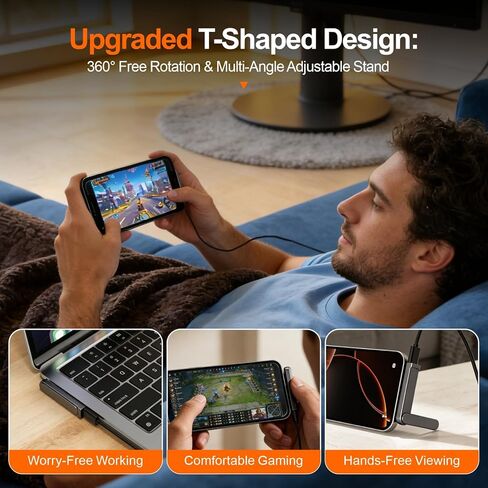 محول شحن بزاوية يمنى 360 درجة من Aurioen USB-C مع حامل هاتف، شحن فقط بدون نقل بيانات، متوافق مع الهاتف الخليوي والكمبيوتر اللوحي والكمبيوتر المحمول (عبوة واحدة) in Kuwait