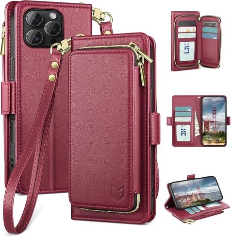 DJBEAR for iPhone 16 Pro Max 6.9" Wallet Case for Men & Women, All-in-One Flip Folio Cover with 9 Card Slots, Zipper Pocket, Detachable Wrist Strap, Full Body Protection for Apple 16 Pro Max Black in Saudi Arabia