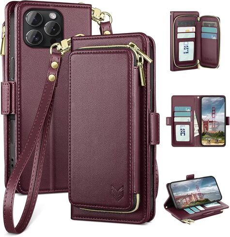DJBEAR for iPhone 16 Pro Max 6.9" Wallet Case for Men & Women, All-in-One Flip Folio Cover with 9 Card Slots, Zipper Pocket, Detachable Wrist Strap, Full Body Protection for Apple 16 Pro Max Black in Saudi Arabia