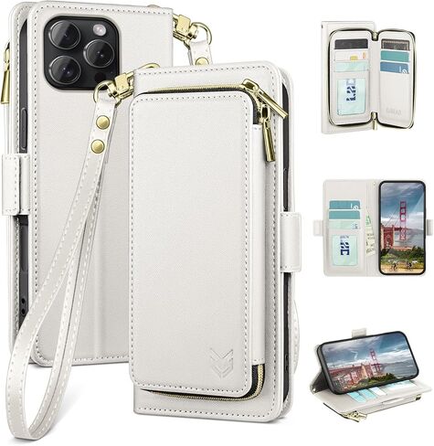 DJBEAR for iPhone 16 Pro Max 6.9" Wallet Case for Men & Women, All-in-One Flip Folio Cover with 9 Card Slots, Zipper Pocket, Detachable Wrist Strap, Full Body Protection for Apple 16 Pro Max Black in Saudi Arabia