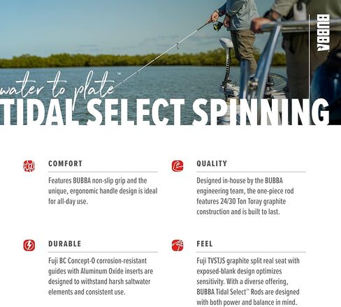 صنارة صيد الأسماك الدوارة Bubba Tidal Select مع أدلة Fuji® ومقعد بكرة الجرافيت، من ألياف الكربون، 7'-7'6 بوصة، لصيد الأسماك، في الهواء الطلق in Kuwait