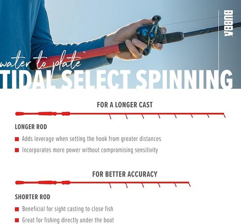 صنارة صيد الأسماك الدوارة Bubba Tidal Select مع أدلة Fuji® ومقعد بكرة الجرافيت، من ألياف الكربون، 7'-7'6 بوصة، لصيد الأسماك، في الهواء الطلق in Kuwait