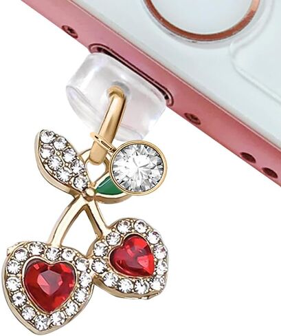 ELISE & FONDA CP665 منفذ شحن USB مضاد للغبار، قابس هاتف كريستال صغير الكرز لهاتف iPhone 14/13/12/11/ XS MAX/XR/X/8 Plus/7/6S/8/SE iPad iPod (أحمر) in Kuwait