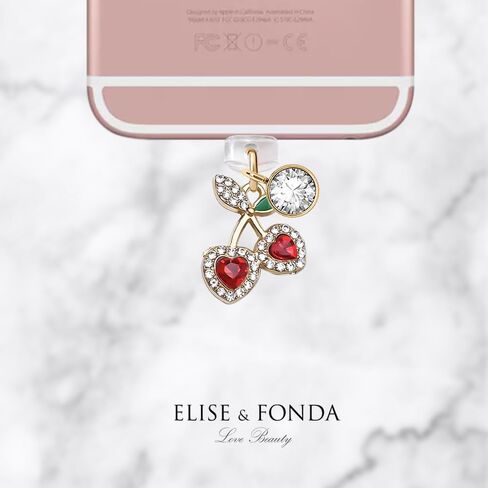 ELISE & FONDA CP665 منفذ شحن USB مضاد للغبار، قابس هاتف كريستال صغير الكرز لهاتف iPhone 14/13/12/11/ XS MAX/XR/X/8 Plus/7/6S/8/SE iPad iPod (أحمر) in Kuwait