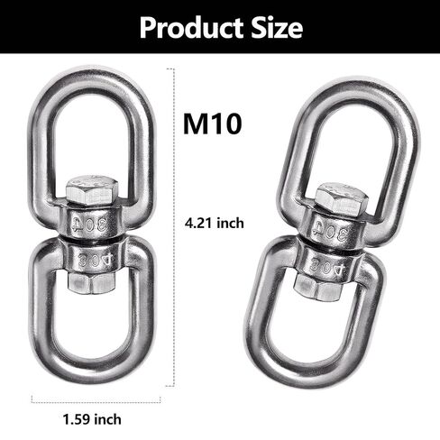 Heavy Duty 304-Stainless Steel Double Eye Swivel, Swivel Ring Double Ended with Snap Hooks for Web Tree Swing, Rotating Hammock, Swing Spinner Hanger, Swivel Carabiner (M8, 2+1) in Saudi Arabia