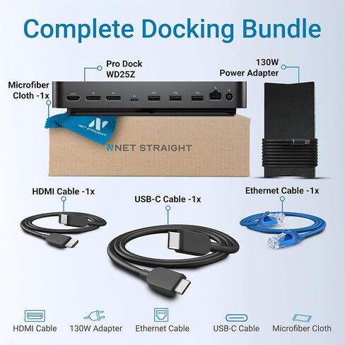 WD25Z Pro Dock USB-C Docking Station - 130W Power Delivery, 2.5GbE Ethernet, 4K/6K Quad Monitor Support, HDMI 2.1, DisplayPort 1.4, 6 USB Ports -Latitude, Precision, XPS Compatible (180W Adapter) in Kuwait