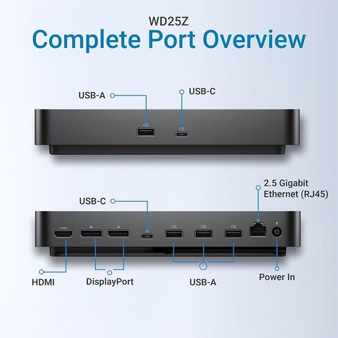 WD25Z Pro Dock USB-C Docking Station - 130W Power Delivery, 2.5GbE Ethernet, 4K/6K Quad Monitor Support, HDMI 2.1, DisplayPort 1.4, 6 USB Ports -Latitude, Precision, XPS Compatible (180W Adapter) in Kuwait