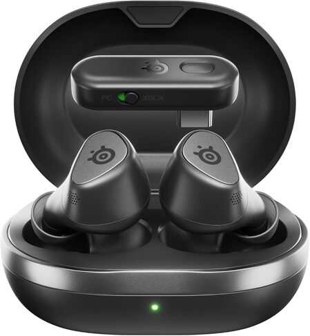 Arctis GameBuds لأجهزة Xbox/PC/PS5/Switch/Mobile Quick-Switch 2.4 جيجا هرتز + Bluetooth 5.3 تطبيق الهاتف المحمول لإلغاء الضوضاء النشط مع إعدادات مسبقة للصوت، بطارية مقاومة للماء IP55 40H مع حقيبة شحن Qi (متجددة) in Kuwait