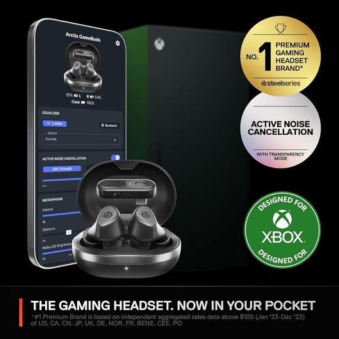 Arctis GameBuds لأجهزة Xbox/PC/PS5/Switch/Mobile Quick-Switch 2.4 جيجا هرتز + Bluetooth 5.3 تطبيق الهاتف المحمول لإلغاء الضوضاء النشط مع إعدادات مسبقة للصوت، بطارية مقاومة للماء IP55 40H مع حقيبة شحن Qi (متجددة) in Kuwait