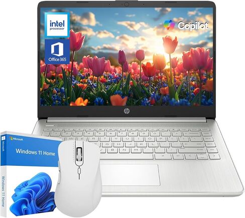 HP Ultrabook 14 كمبيوتر محمول لدراسة الأعمال والمنزل 2026، MS Office للويب + Win11 Home، وحدة المعالجة المركزية Intel رباعية النواة، 128 جيجابايت SSD، WiFi 6، حزمة Thunderobot ماوس لاسلكي in Kuwait