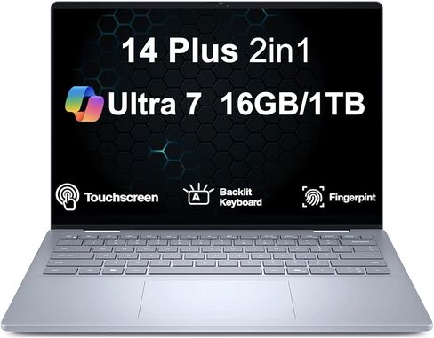 كمبيوتر محمول Dell 14 Plus 2 في 1 شاشة لمس LCD WUXGA مقاس 14.0 بوصة (Intel Ultra 7-256V(>i9-12900K)، و16 جيجابايت LPDDR5X، و1 تيرابايت SSD، وIntel Arc Graphics، وCopilot+ PC، وKB بإضاءة خلفية، وبصمة الإصبع، وWin 11 Pro) in Kuwait