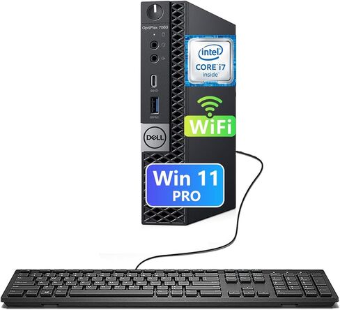 كمبيوتر Dell OptiPlex 7060 Mini Desktop Business، Intel Core i7-8700T، ذاكرة الوصول العشوائي 8 جيجابايت، 256 جيجابايت SSD، USB من النوع C، WiFi + Bluetooth، لوحة المفاتيح والماوس، Windows 11 Pro (متجدد) in Kuwait