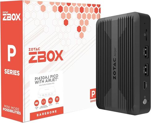 ZOTAC ZBOX Pico PI430AJ مع كمبيوتر صغير مبرد نشط AirJet، ومعالج Intel Core i3-N300، ورسومات Intel UHD، وذاكرة LPDDR5 سعة 8 جيجابايت، ونظام Barebones، ZBOX-PI430AJ-GLB in Kuwait