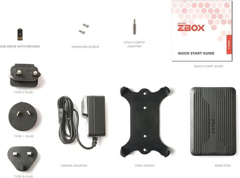 ZOTAC ZBOX Pico PI430AJ مع كمبيوتر صغير مبرد نشط AirJet، ومعالج Intel Core i3-N300، ورسومات Intel UHD، وذاكرة LPDDR5 سعة 8 جيجابايت، ونظام Barebones، ZBOX-PI430AJ-GLB in Kuwait