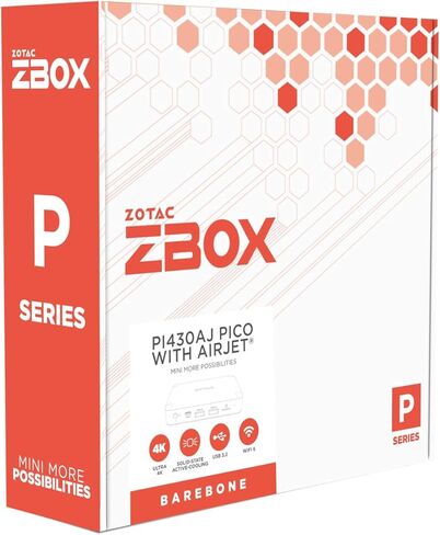 ZOTAC ZBOX Pico PI430AJ مع كمبيوتر صغير مبرد نشط AirJet، ومعالج Intel Core i3-N300، ورسومات Intel UHD، وذاكرة LPDDR5 سعة 8 جيجابايت، ونظام Barebones، ZBOX-PI430AJ-GLB in Kuwait