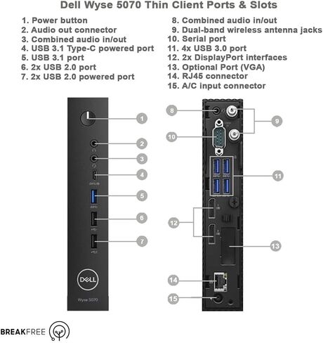كمبيوتر سطح المكتب صغير الحجم Dell Wyse 5070 مع شاشة FHD مقاس 21.5 بوصة، وأجهزة كمبيوتر Windows 11 Pro، وIntel Celeron J4105، وذاكرة وصول عشوائي 8 جيجابايت، ومحرك أقراص SSD سعة 256 جيجابايت، وماوس ولوحة مفاتيح، وUSB WiFi، وبلوتوث (متجدد) in Kuwait