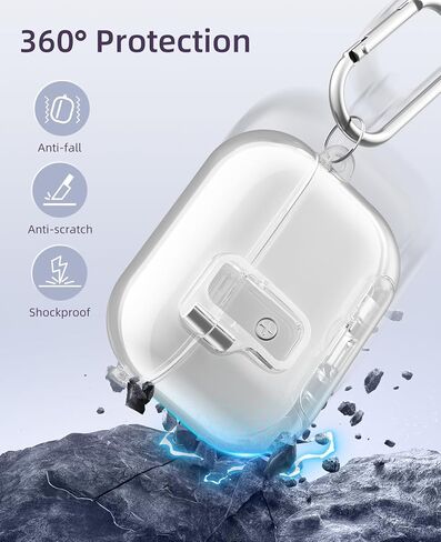 حافظة TiMOVO لجهاز AirPods Pro 3 (2025) مع قفل آمن، مضاد للتلطخ، غطاء شفاف ناعم من مادة TPU لجهاز Apple AirPod Pro الجيل الثالث مع وظيفة حامل الهاتف، مجموعة تنظيف وسلسلة مفاتيح، شفاف in Kuwait