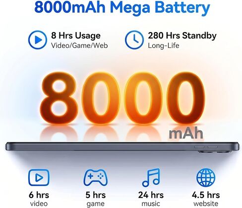 تابلت أندرويد 15، تابلت 10.1 بوصة مع ذاكرة وصول عشوائي 6 جيجابايت وذاكرة تخزين داخلية 128 جيجابايت، معالج ثماني النواة، شاشة 90 هرتز، بطارية 8000 مللي أمبير في الساعة مع شحن سريع وشحن عكسي OTG، in Kuwait