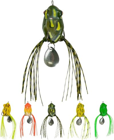DeLong Bladed Topwater Frog Lure – 3.5" Weedless Double Hook Bass Frog – 5 Multi-Color Assortment Pack in Hard Case in Kuwait