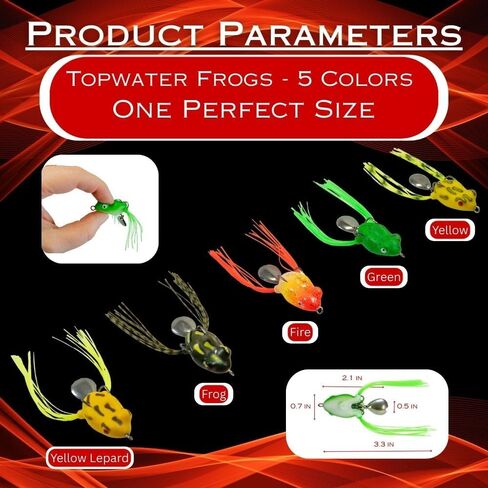 DeLong Bladed Topwater Frog Lure – 3.5" Weedless Double Hook Bass Frog – 5 Multi-Color Assortment Pack in Hard Case in Kuwait