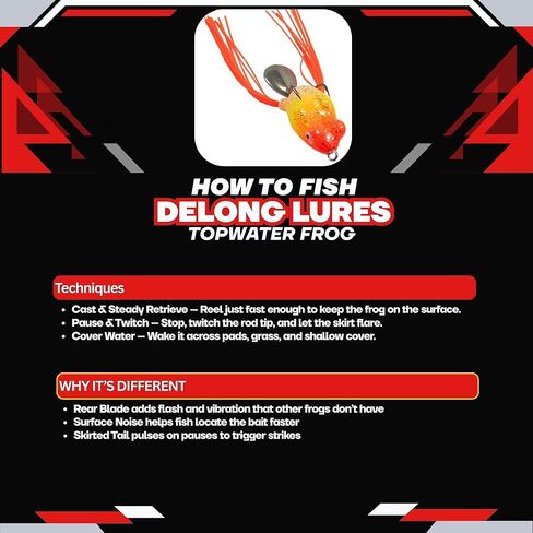 DeLong Bladed Topwater Frog Lure – 3.5" Weedless Double Hook Bass Frog – 5 Multi-Color Assortment Pack in Hard Case in Kuwait
