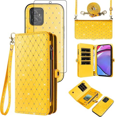 حافظة هاتف Asuwish لهاتف Motorola Moto G Power 5G 2024 محفظة بسحاب غطاء خلوي قابل للفصل مع واقي شاشة من الزجاج المقسى وحزام حبل طويل وحامل بطاقات قلاب لامع وفتحة G5 للنساء والفتيات باللون الوردي in Kuwait