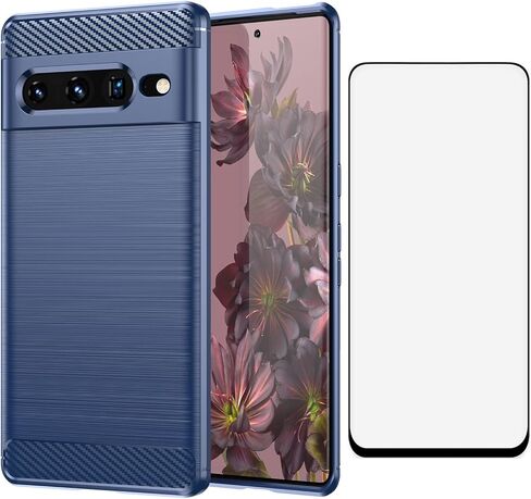 حافظة هاتف Asuwish لهاتف Google Pixel 7 Pro 5G مع غطاء واقي شاشة من الزجاج المقسى وملحقات الخلية، سيليكون ناعم من مادة TPU السيليكون النحيف Pixel7Pro Pixel7 XL 7XL Pixle 7Pro للنساء والرجال من ألياف الكربون باللون الأزرق الداكن in Kuwait