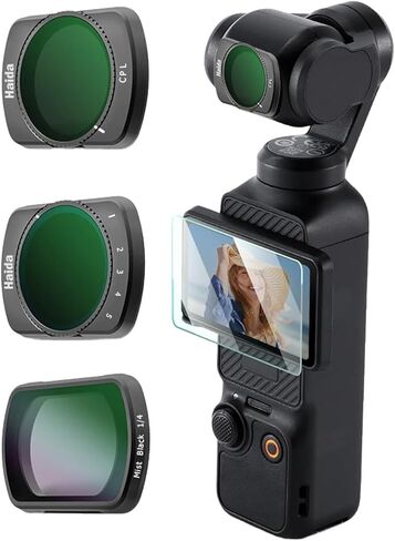 طقم فلتر مغناطيسي Haida NanoPro متوافق مع DJI Osmo Pocket 3 - مستقطب CPL، مرشح ND متغير (ND2-ND32)، وفلتر توزيع 1/4 أسود ضبابي - زجاج بصري نانو عالي الدقة، 1 واقي شاشة in Kuwait