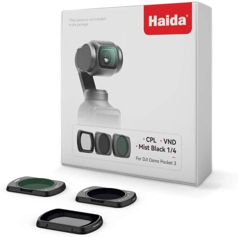طقم فلتر مغناطيسي Haida NanoPro متوافق مع DJI Osmo Pocket 3 - مستقطب CPL، مرشح ND متغير (ND2-ND32)، وفلتر توزيع 1/4 أسود ضبابي - زجاج بصري نانو عالي الدقة، 1 واقي شاشة in Kuwait
