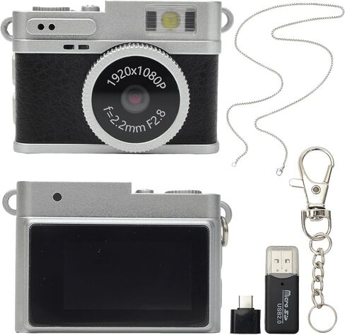 Mini Keychain Camera - 1080P FHD Mini Retro Digital Camera - Tiny Portable Small Cameras Vintage Compact Micro Cameras with 32GB Card, OTG Adapters for Travel/Vlog/Night Shots (Black) in Kuwait