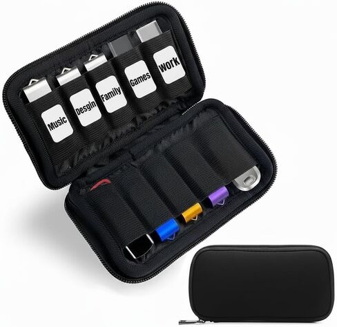 حقيبة تنظيم محرك فلاش USB، حقيبة تخزين مقاومة للماء مع فتحات مرنة آمنة وإغلاق بسحاب لأقراص U، ومحركات الأقراص الصلبة، وبطاقات الذاكرة (أسود) in Kuwait