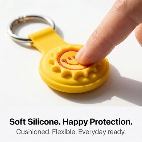 حافظة واقية من Sun Smiley لجهاز Apple AirTag، حامل AirTag من السيليكون اللطيف مع حلقة مفاتيح، ملحق سلسلة مفاتيح مقاومة للخدش من البولي كربونات للمفاتيح والحيوانات الأليفة والحقائب والاستخدام اليومي (أصفر) in Kuwait