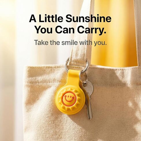 حافظة واقية من Sun Smiley لجهاز Apple AirTag، حامل AirTag من السيليكون اللطيف مع حلقة مفاتيح، ملحق سلسلة مفاتيح مقاومة للخدش من البولي كربونات للمفاتيح والحيوانات الأليفة والحقائب والاستخدام اليومي (أصفر) in Kuwait