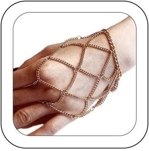 BETHYNAS Boho Tassel Chain Bracelet with Slave Finger Ring Gypsy Chain Ring Hand Harness Punk Gothic Hand Chain Goth Accessory for Women Girls (Black) in Kuwait