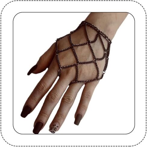 BETHYNAS Boho Tassel Chain Bracelet with Slave Finger Ring Gypsy Chain Ring Hand Harness Punk Gothic Hand Chain Goth Accessory for Women Girls (Black) in Saudi Arabia