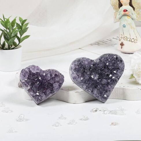 TUMBEELLUWA Heart Shaped Amethyst Crystal Cluster Geode Decorative Rock Raw Crystals and Healing Stones for Home Room Decor, 1.97-3.35 Inch in Saudi Arabia