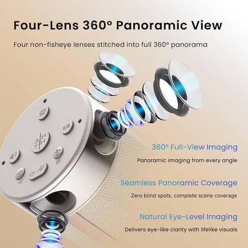 360 Conference Camera, 1080p HD Webcam Immersive Video Conference Experience, AI-Driven Speaker-Tracking, Both Overall and Speakers’ Close-up View, with Micro SD Slot, Stand in Kuwait