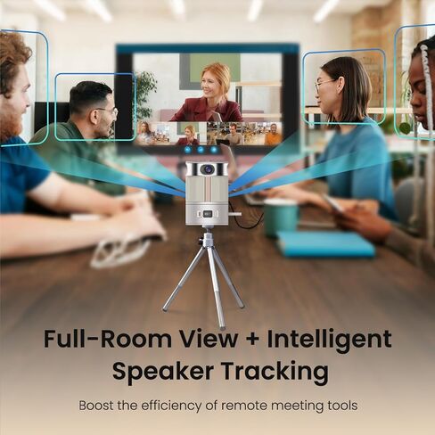 360 Conference Camera, 1080p HD Webcam Immersive Video Conference Experience, AI-Driven Speaker-Tracking, Both Overall and Speakers’ Close-up View, with Micro SD Slot, Stand in Kuwait