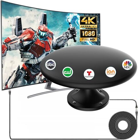 Outdoor RV Antenna Long Range, Waterproof RV TV Antenna for Camper, 360° Omnidirectional Roof Antenna for RV Motorhome, Supports 4K 1080P VHF UHF, 31FT Cable (pureblack) in Kuwait