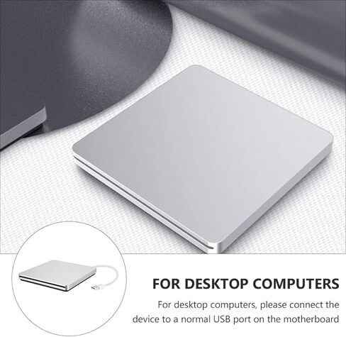 jojofuny محرك أقراص DVD خارجي USB 3.0 محرك أقراص DVD محمول CD ROM ناسخ فضي رمادي للكمبيوتر المحمول سطح المكتب قراءة القرص البصري والكتابة in Kuwait