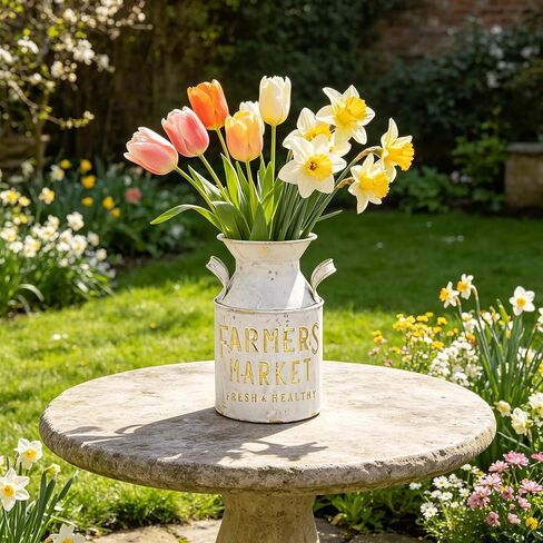 Vintage Flower Vase Farmhouse Distressed Decor Rustic Metal Jug White Shabby Milk Pitcher for Home Garden Plant Holder Cans Living Room Entryway Table Centerpieces Shelf Kitchen Decoration in Saudi Arabia